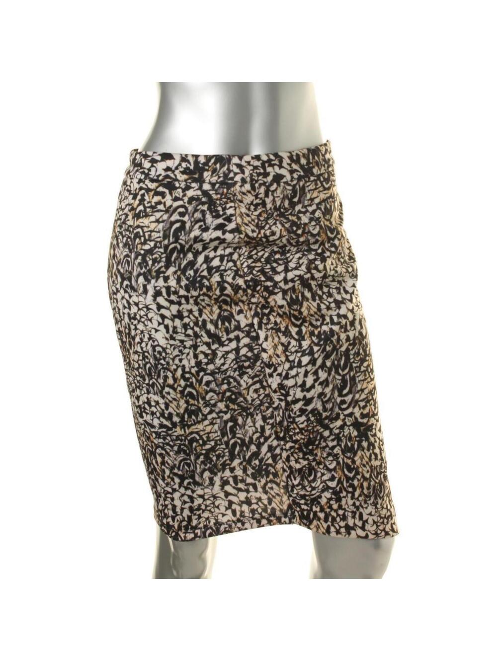 NWT BAR III Black White Tan Smoke Faux-Wrap Printed Stretch Pencil Skirt S